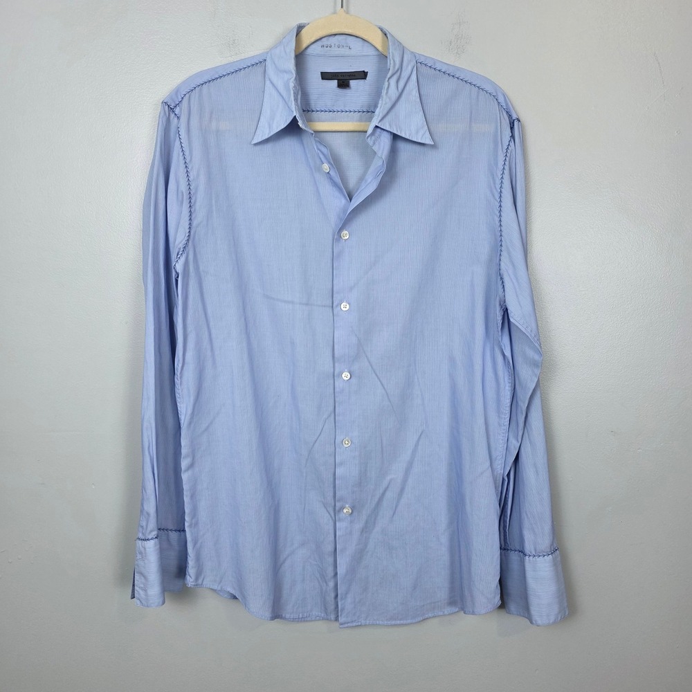 John Varvatos Men's Light SolidBlue Long Sleeve Button Down Shirt Shashiko